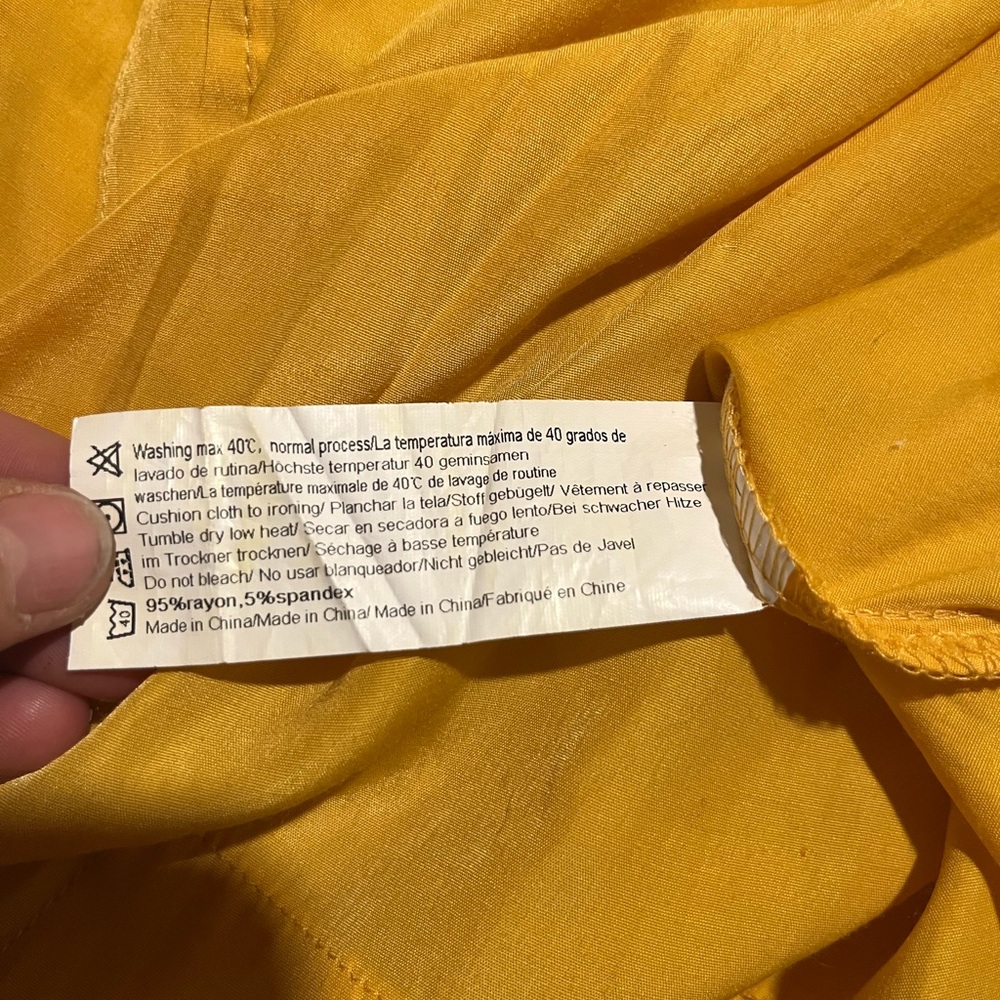 Yellow Button-Up House Dress with White Accents - Picture 3 of 16